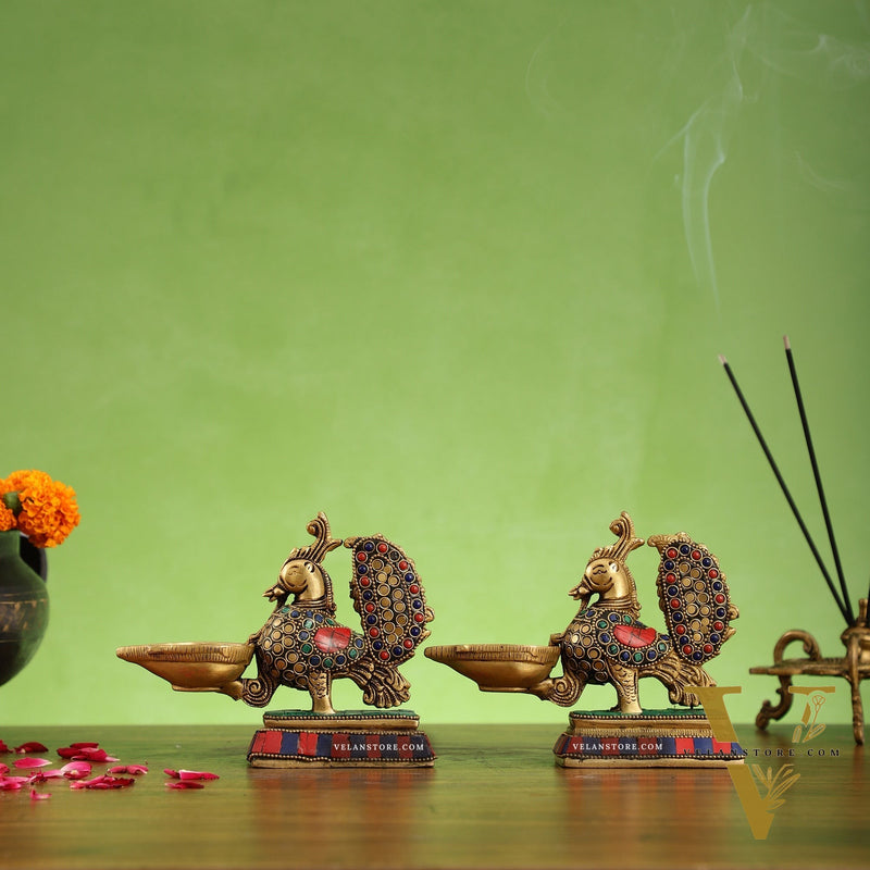 Brass superfine peacock/annam pakshi diya 5"