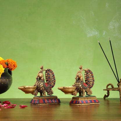 Brass superfine peacock/annam pakshi diya 5"