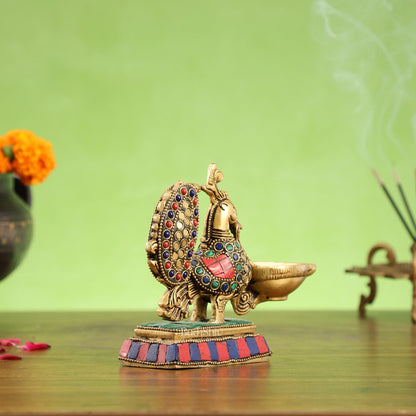 Brass superfine peacock/annam pakshi diya 5"