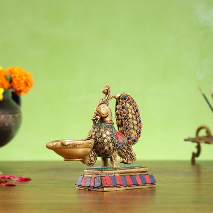 Brass superfine peacock/annam pakshi diya 5"