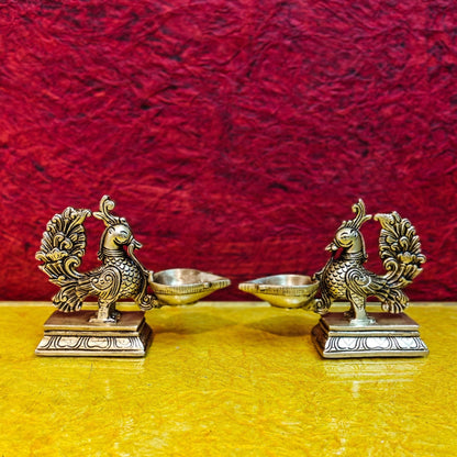 Brass superfine peacock/annam pakshi diya 5"