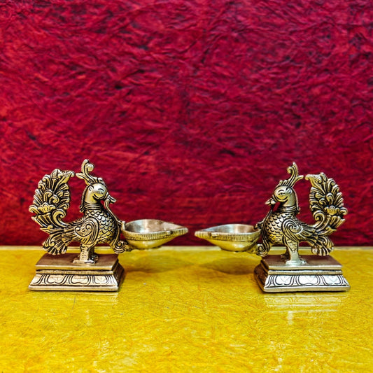 Brass superfine peacock/annam pakshi diya 5"