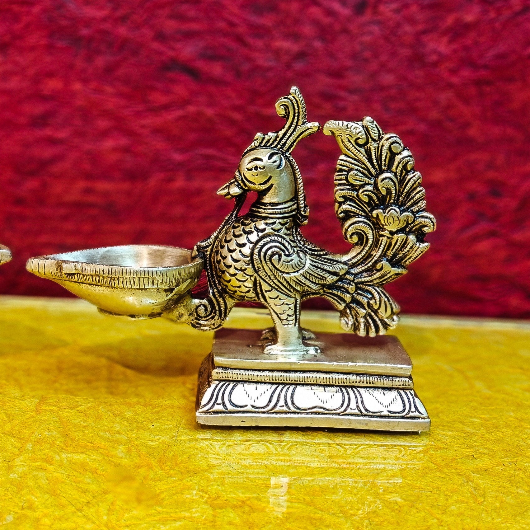 Brass superfine peacock/annam pakshi diya 5"