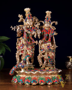 Brass Superfine Radha Krishna 14 inch meenakari sculpture