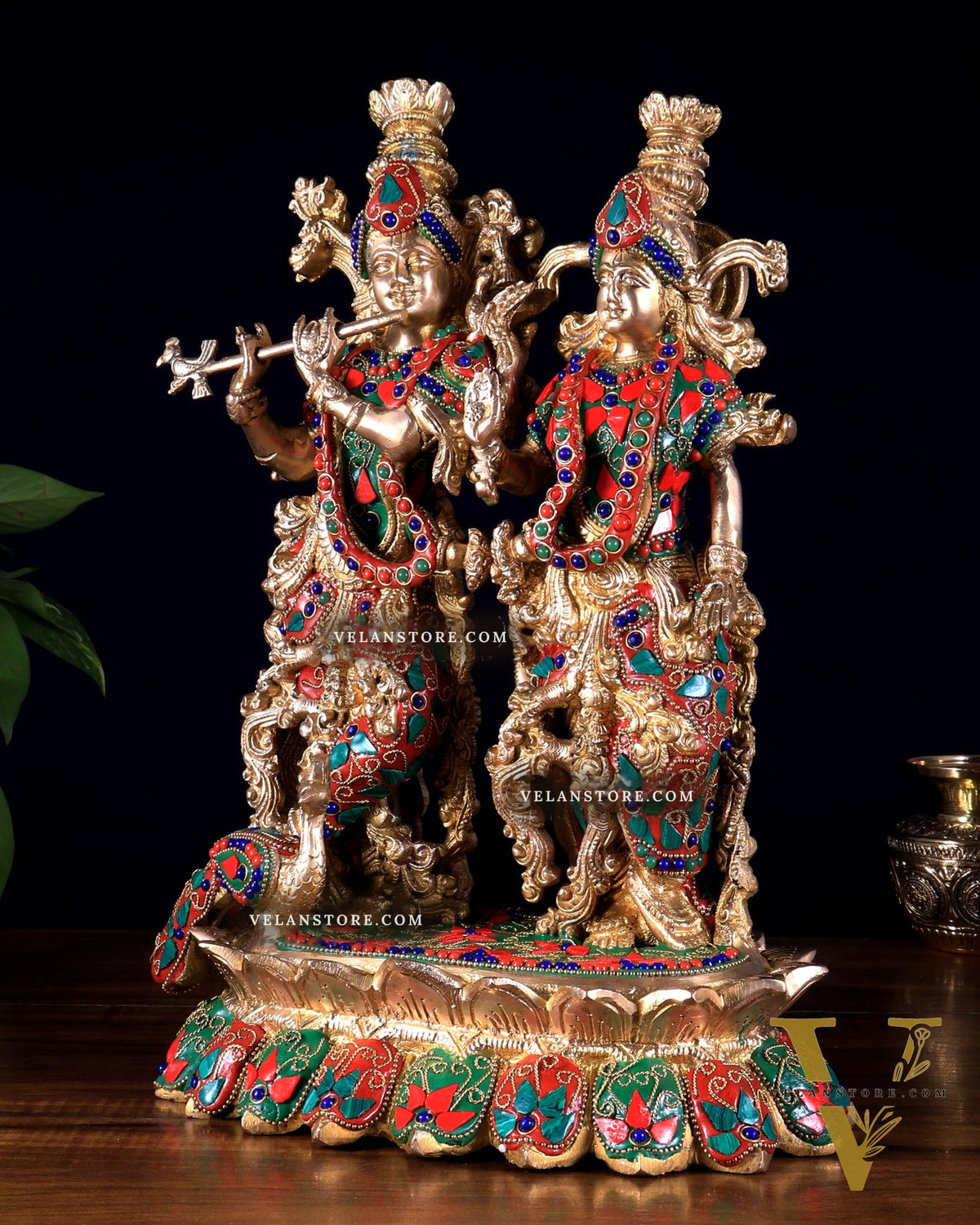 Brass Superfine Radha Krishna 14 inch meenakari sculpture