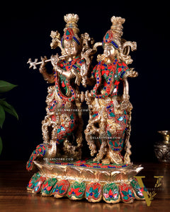 Brass Superfine Radha Krishna 14 inch meenakari sculpture