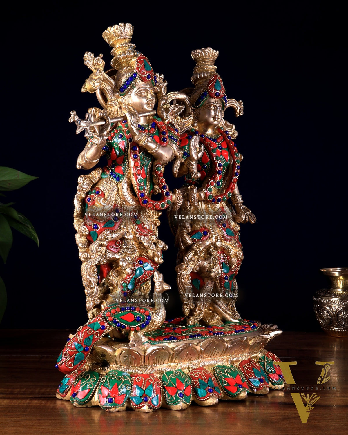 Brass Superfine Radha Krishna 14 inch meenakari sculpture