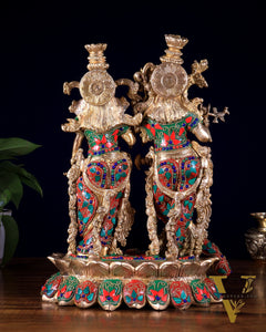 Brass Superfine Radha Krishna 14 inch meenakari sculpture