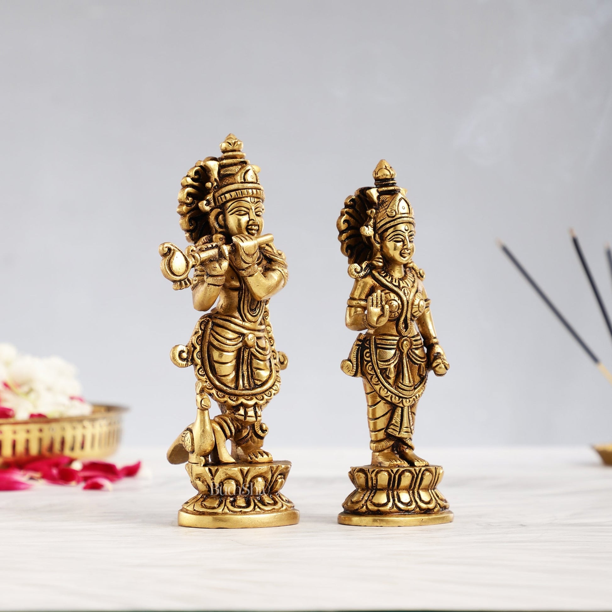 Elegant Brass Radha Krishna Idols – Handcrafted Superfine Statues for Home Temples 7"
