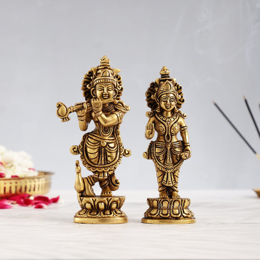 Elegant Brass Radha Krishna Idols – Handcrafted Superfine Statues for Home Temples 7"