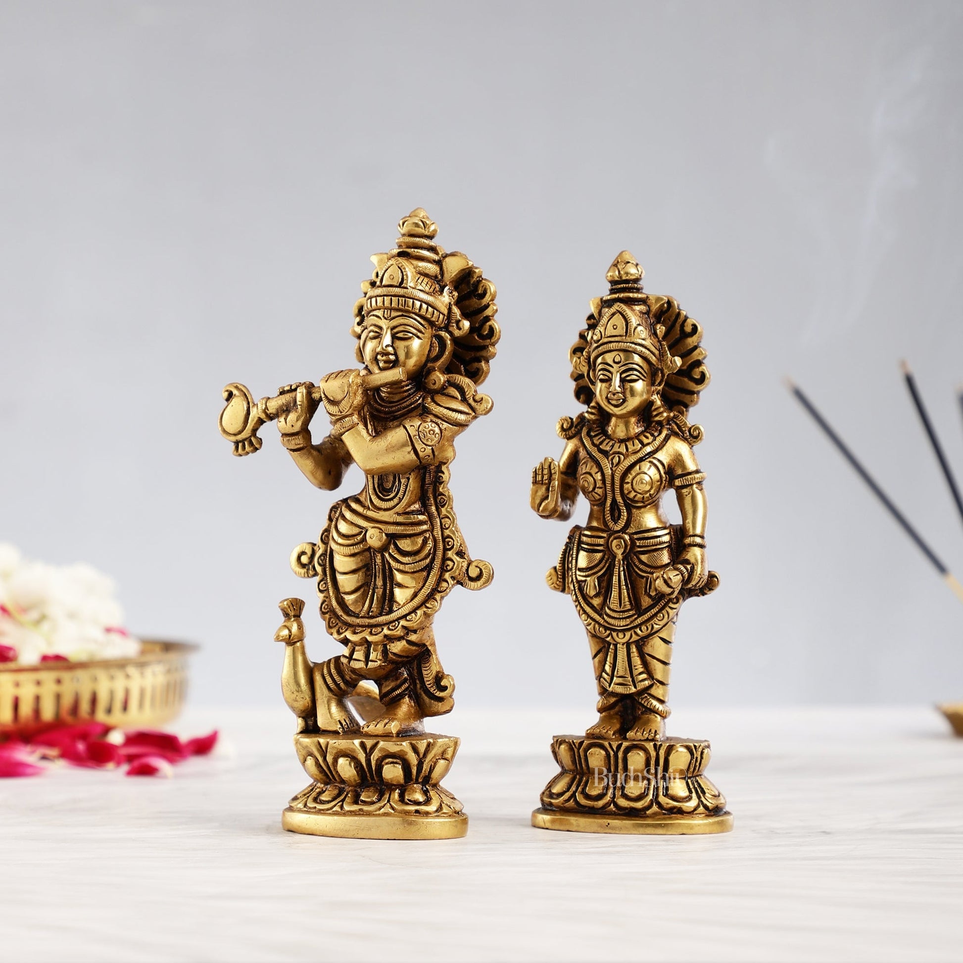 Elegant Brass Radha Krishna Idols – Handcrafted Superfine Statues for Home Temples 7"