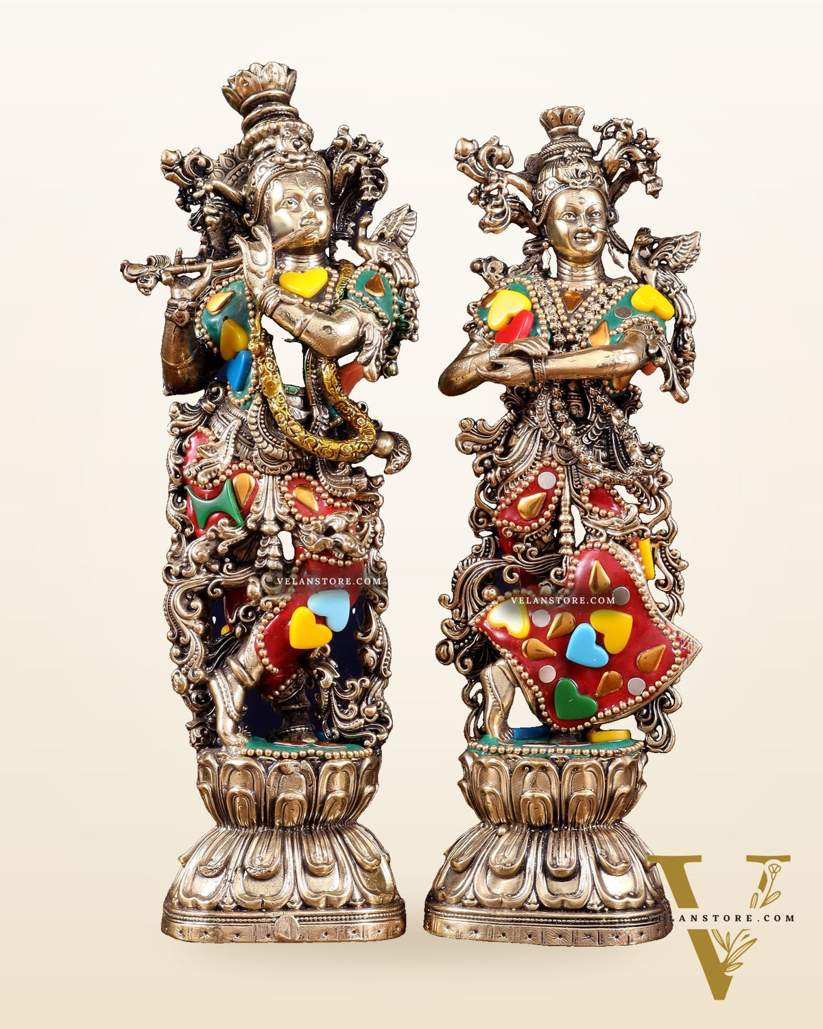 Brass Superfine Radha Krishna Idols 8" meenakari Stonework