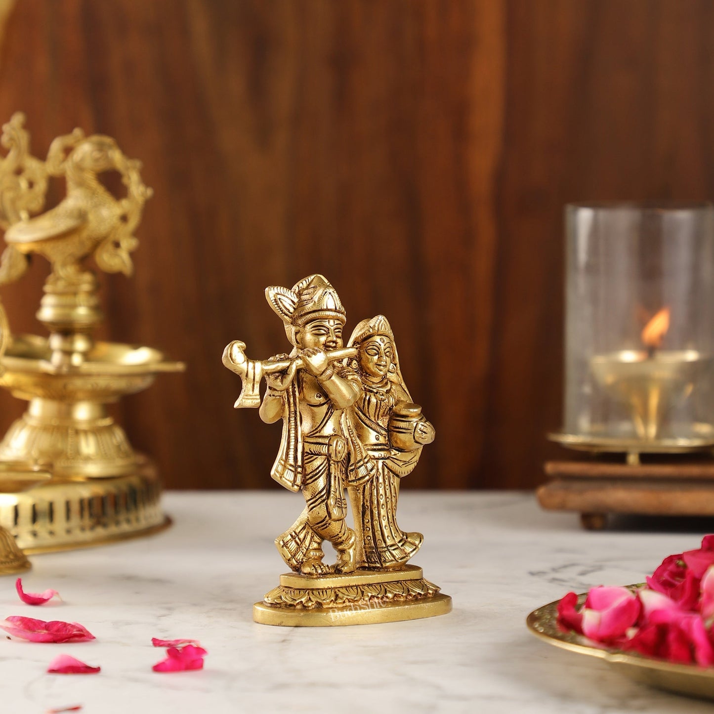Brass Superfine Radha Krishna Statue | Height 5 Inch antique