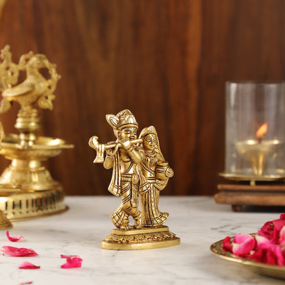 Brass Superfine Radha Krishna Statue | Height 5 Inch antique