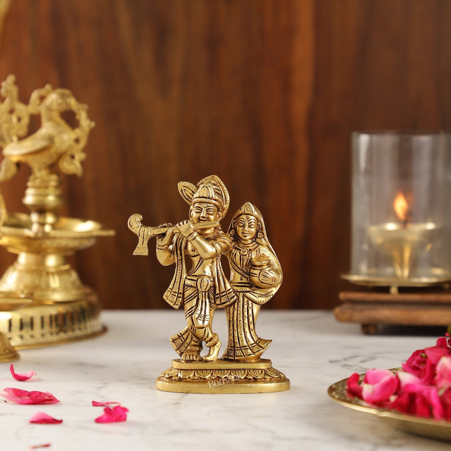 Brass Superfine Radha Krishna Statue | Height 5 Inch antique
