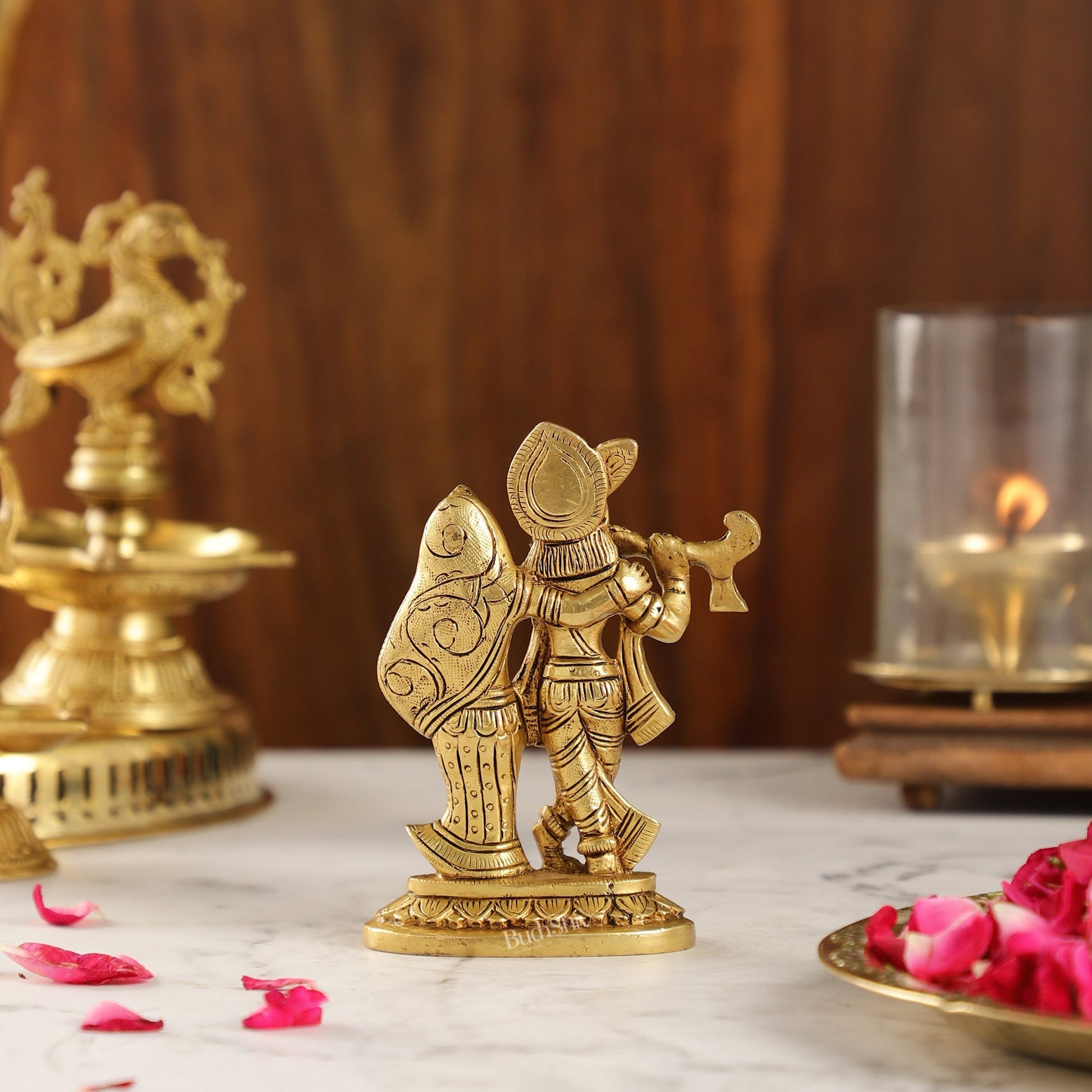 Brass Superfine Radha Krishna Statue | Height 5 Inch antique