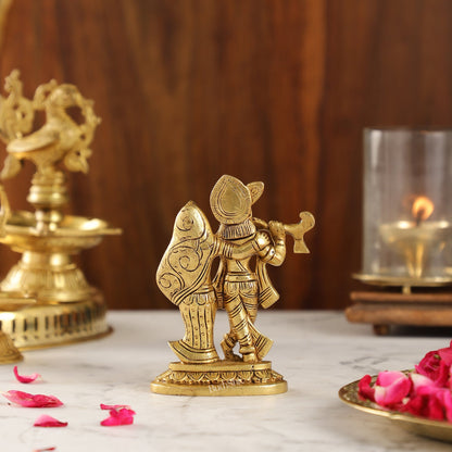 Brass Superfine Radha Krishna Statue | Height 5 Inch antique