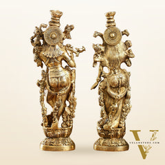 Brass Superfine Radha Krishna Statues - Finely Carved with Sharp Features 14 inch