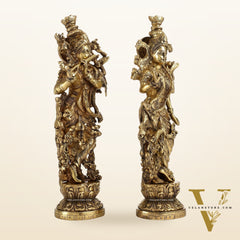 Brass Superfine Radha Krishna Statues - Finely Carved with Sharp Features 14 inch
