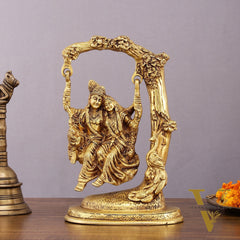Brass Superfine Radha Krishna Swing Hanging Statue - 10.5" Realistic Depiction