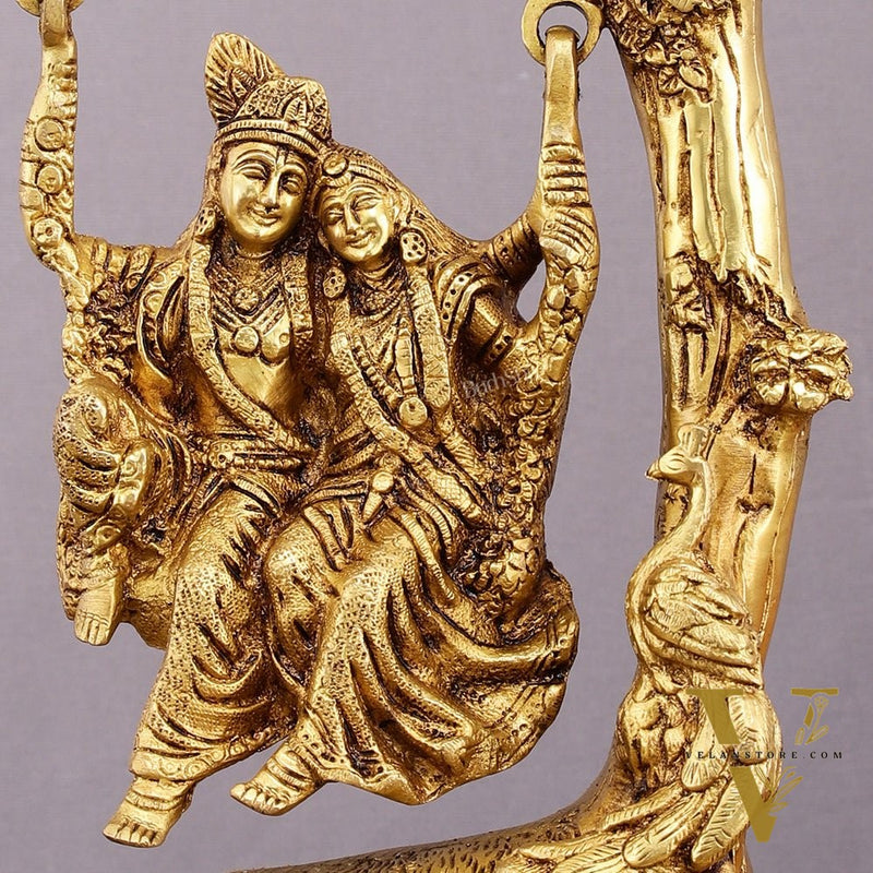 Brass Superfine Radha Krishna Swing Hanging Statue - 10.5" Realistic Depiction
