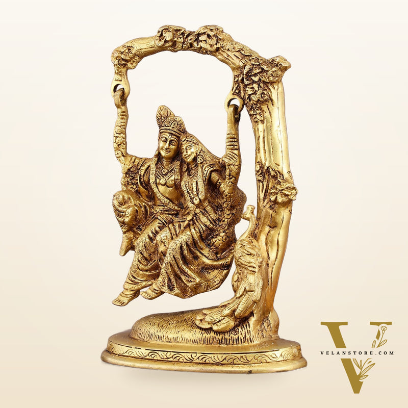 Brass Superfine Radha Krishna Swing Hanging Statue - 10.5" Realistic Depiction