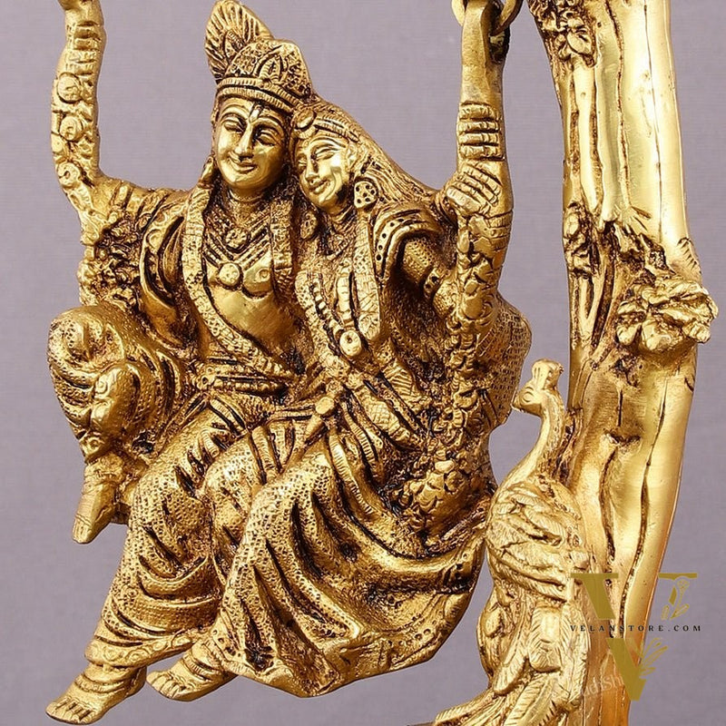 Brass Superfine Radha Krishna Swing Hanging Statue - 10.5" Realistic Depiction