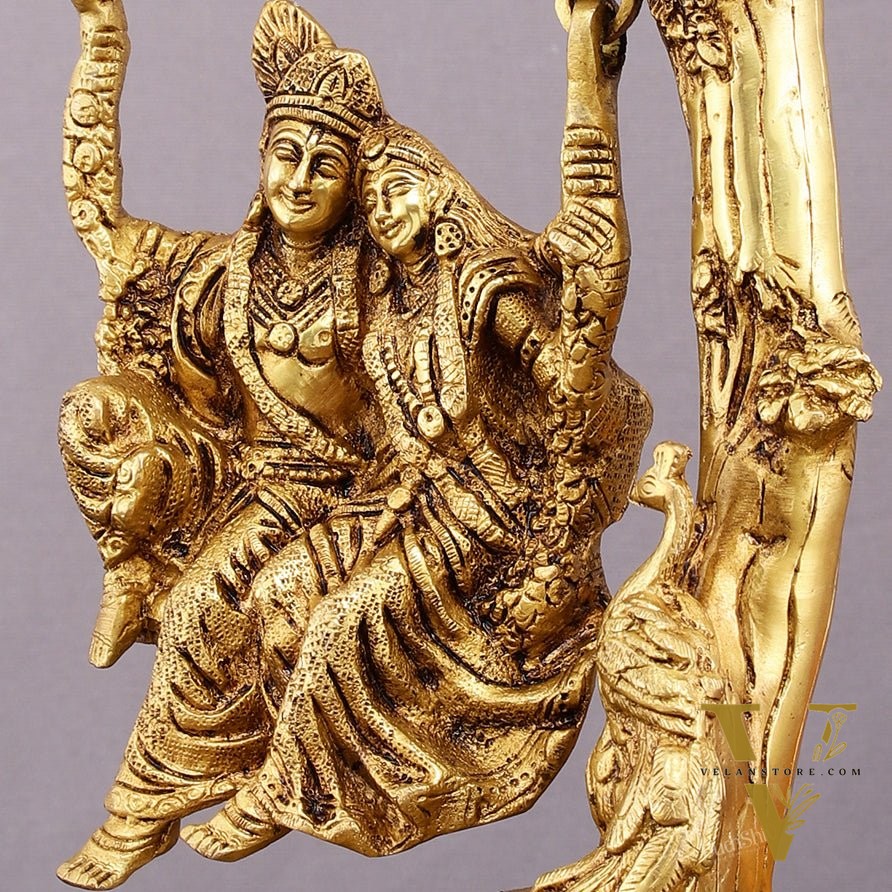 Brass Superfine Radha Krishna Swing Hanging Statue - 10.5" Realistic Depiction