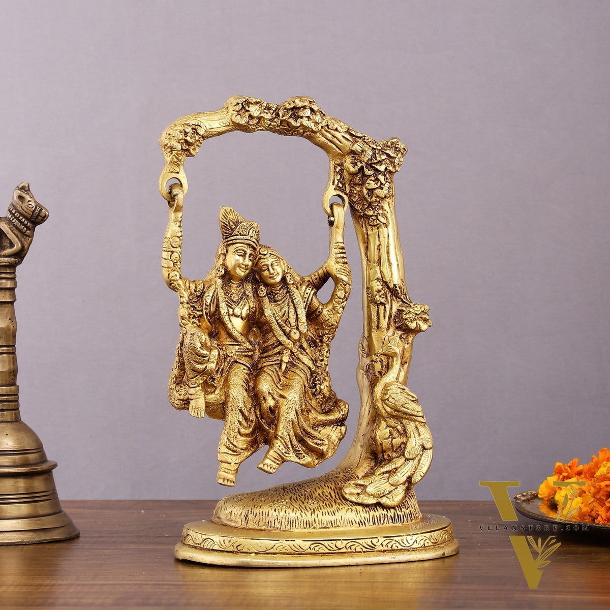 Brass Superfine Radha Krishna Swing Hanging Statue - 10.5" Realistic Depiction