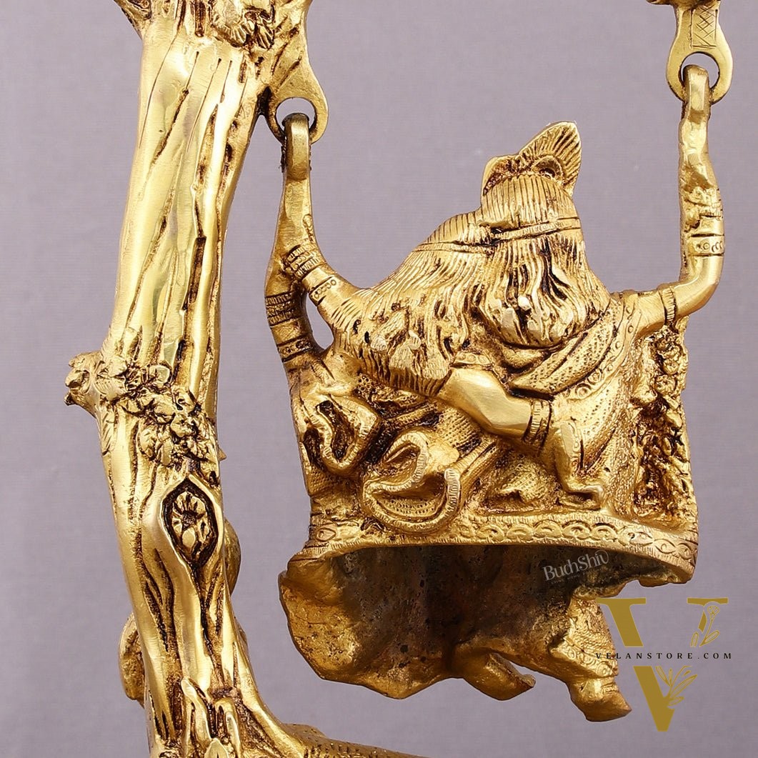 Brass Superfine Radha Krishna Swing Hanging Statue - 10.5" Realistic Depiction