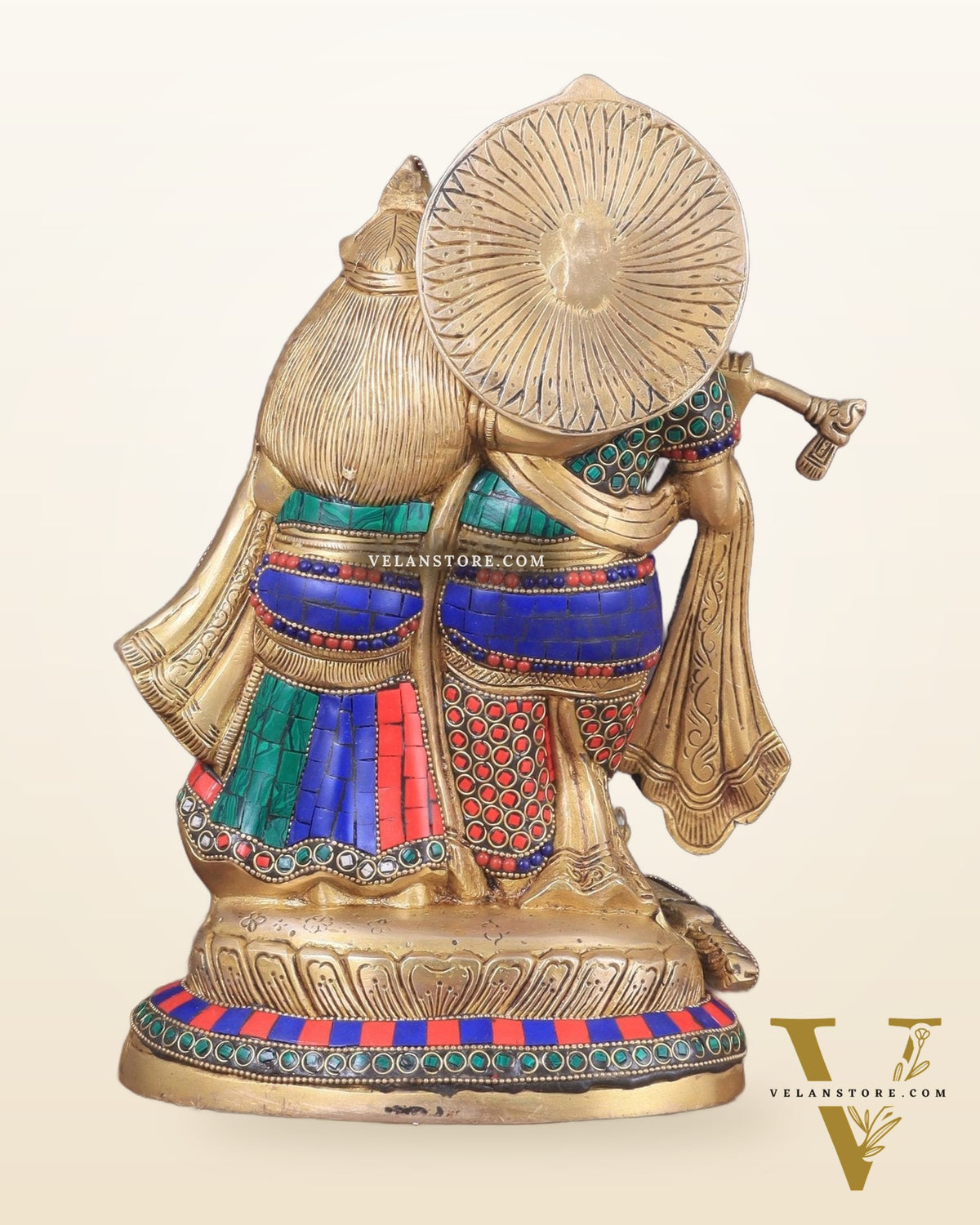 Brass Superfine Radha Krishna together idol - 12 inches with stonework