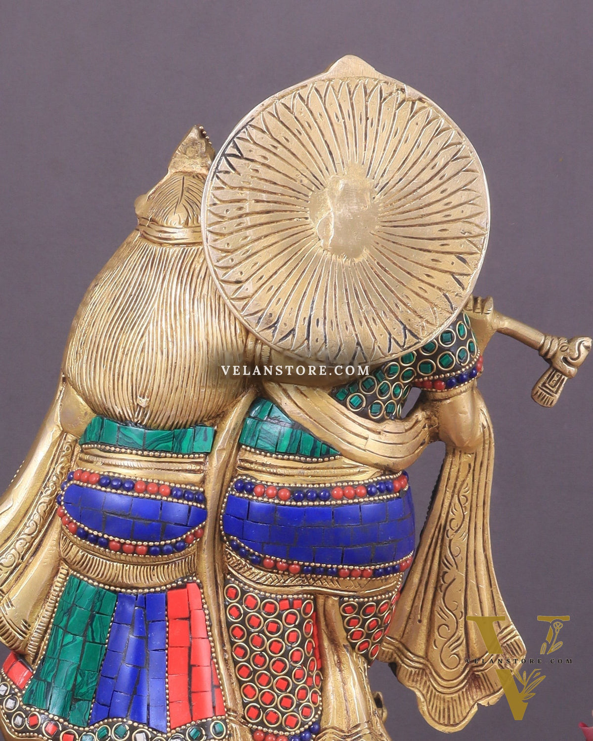 Brass Superfine Radha Krishna together idol - 12 inches with stonework