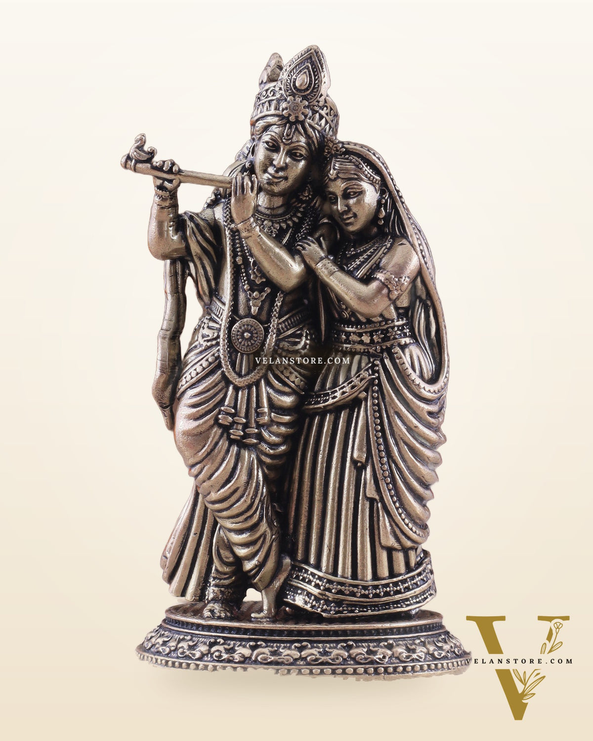 Brass Superfine Radha Krishna Together Idols – Intricately Carved 4"