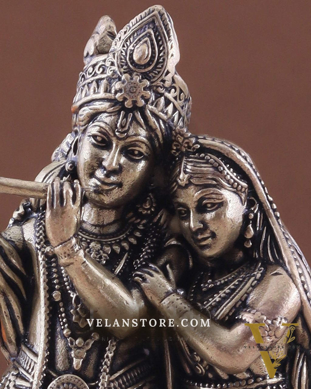 Brass Superfine Radha Krishna Together Idols – Intricately Carved 4"
