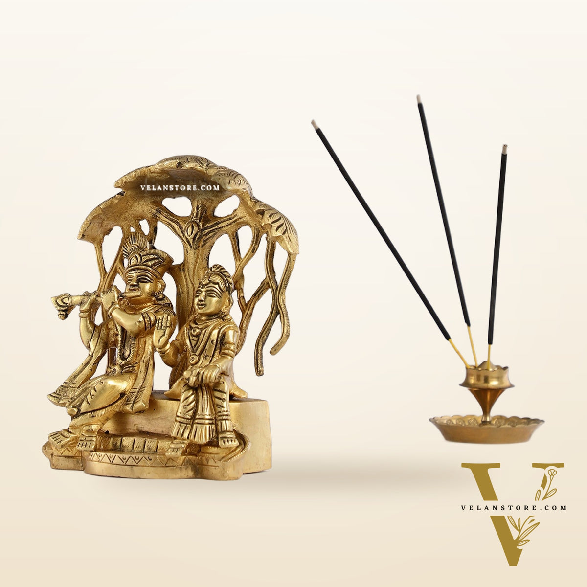 Brass Superfine Radha Krishna Under Kalpavriksha - 6.5x6x3