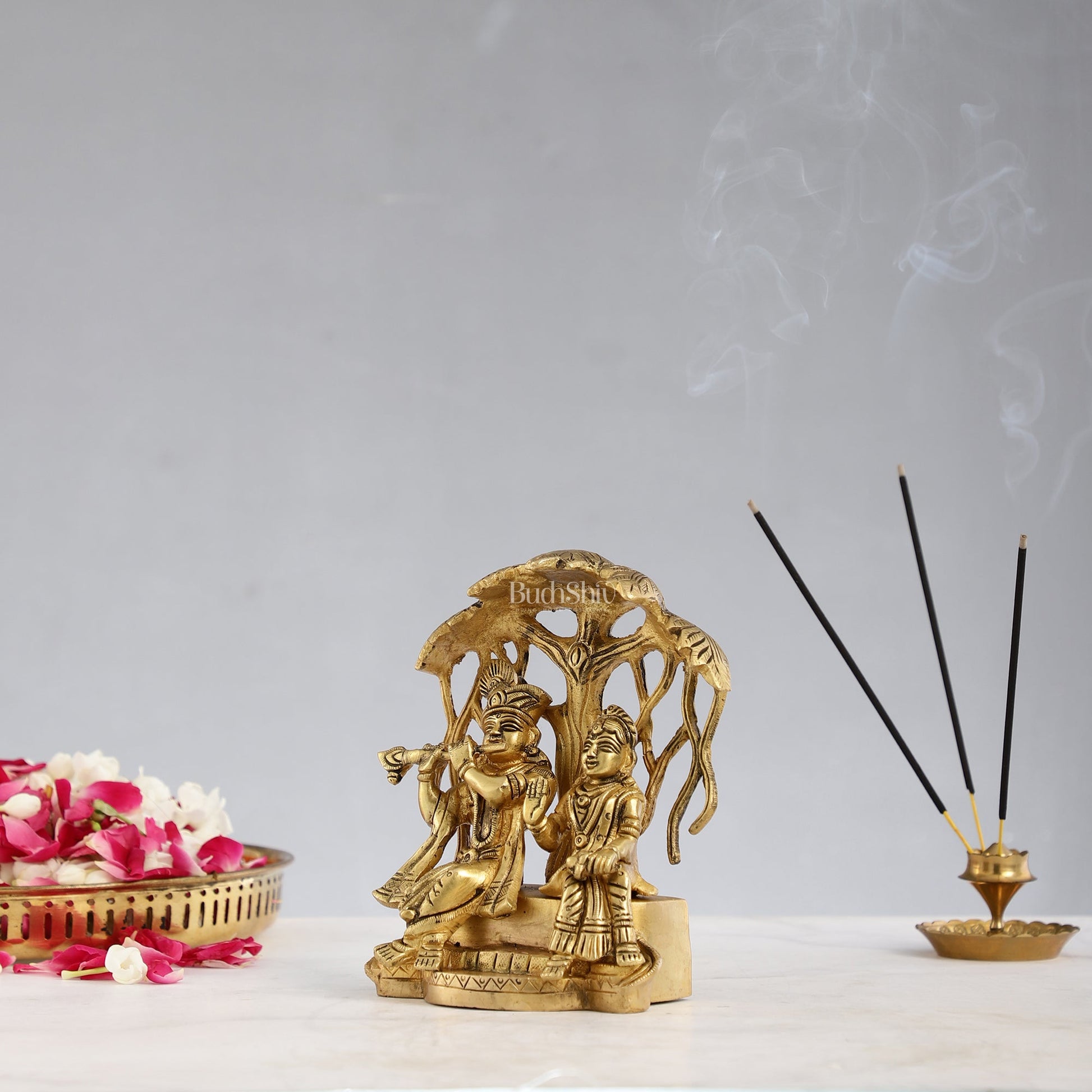 Brass Superfine Radha Krishna Under Kalpavriksha - 6.5x6x3