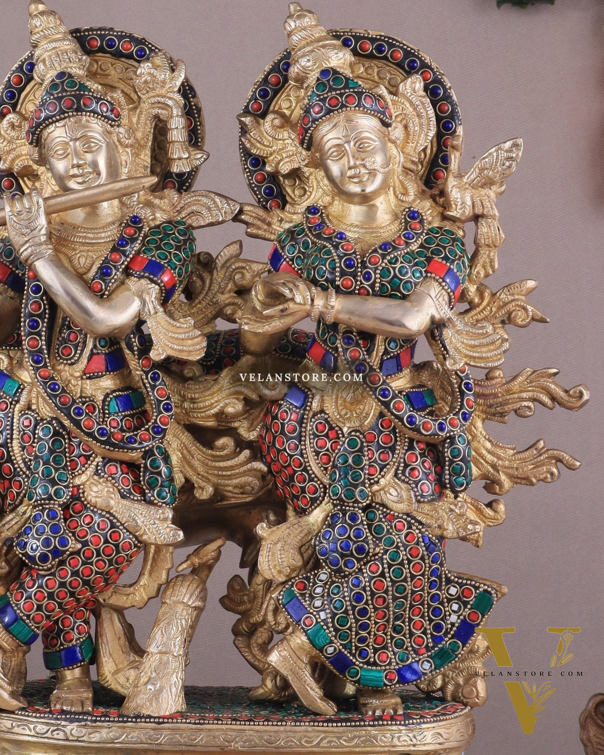 Brass Superfine Radha Krishna with Cow Idol - 16 Inch