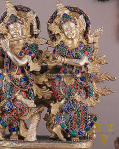 Brass Superfine Radha Krishna with Cow Idol - 16 Inch