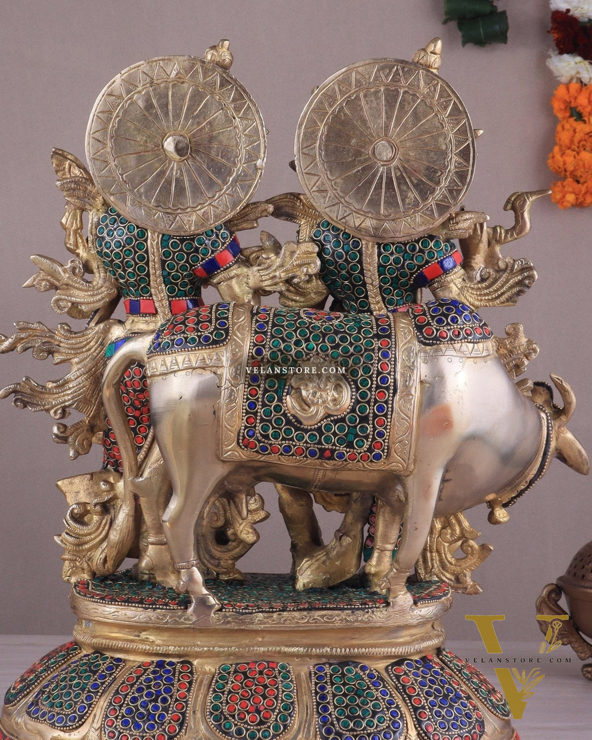 Brass Superfine Radha Krishna with Cow Idol - 16 Inch