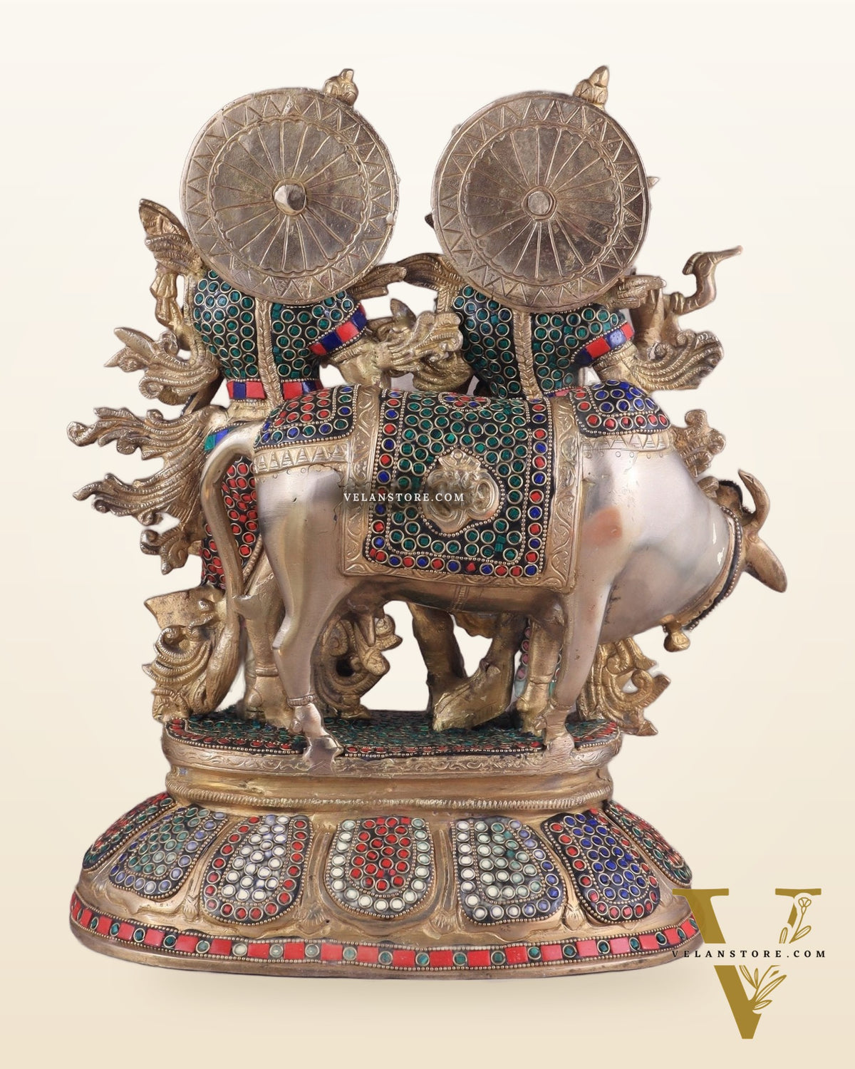 Brass Superfine Radha Krishna with Cow Idol - 16 Inch