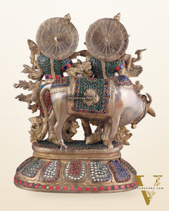 Brass Superfine Radha Krishna with Cow Idol - 16 Inch