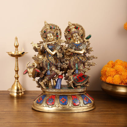 Brass Superfine Radha Krishna with Cow Idol - 16 Inch