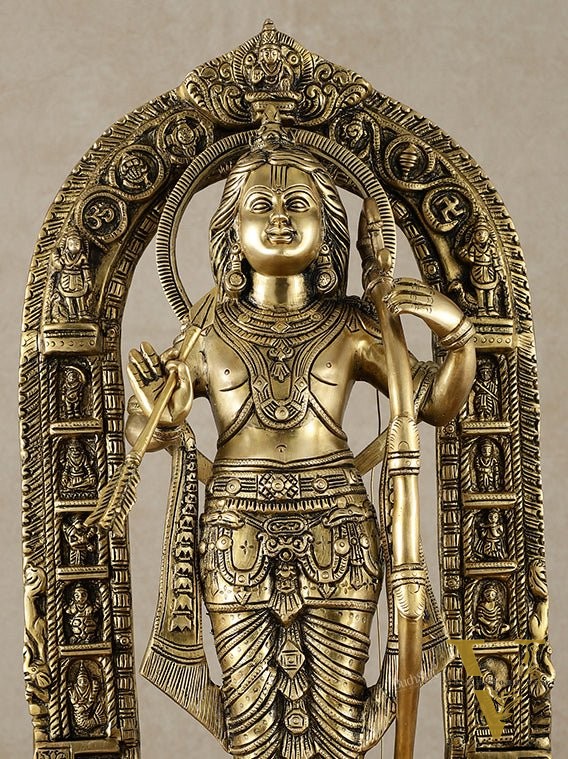 Brass Superfine Ram Lalla Statue with Arch and Enhanced Carvings 24 inch