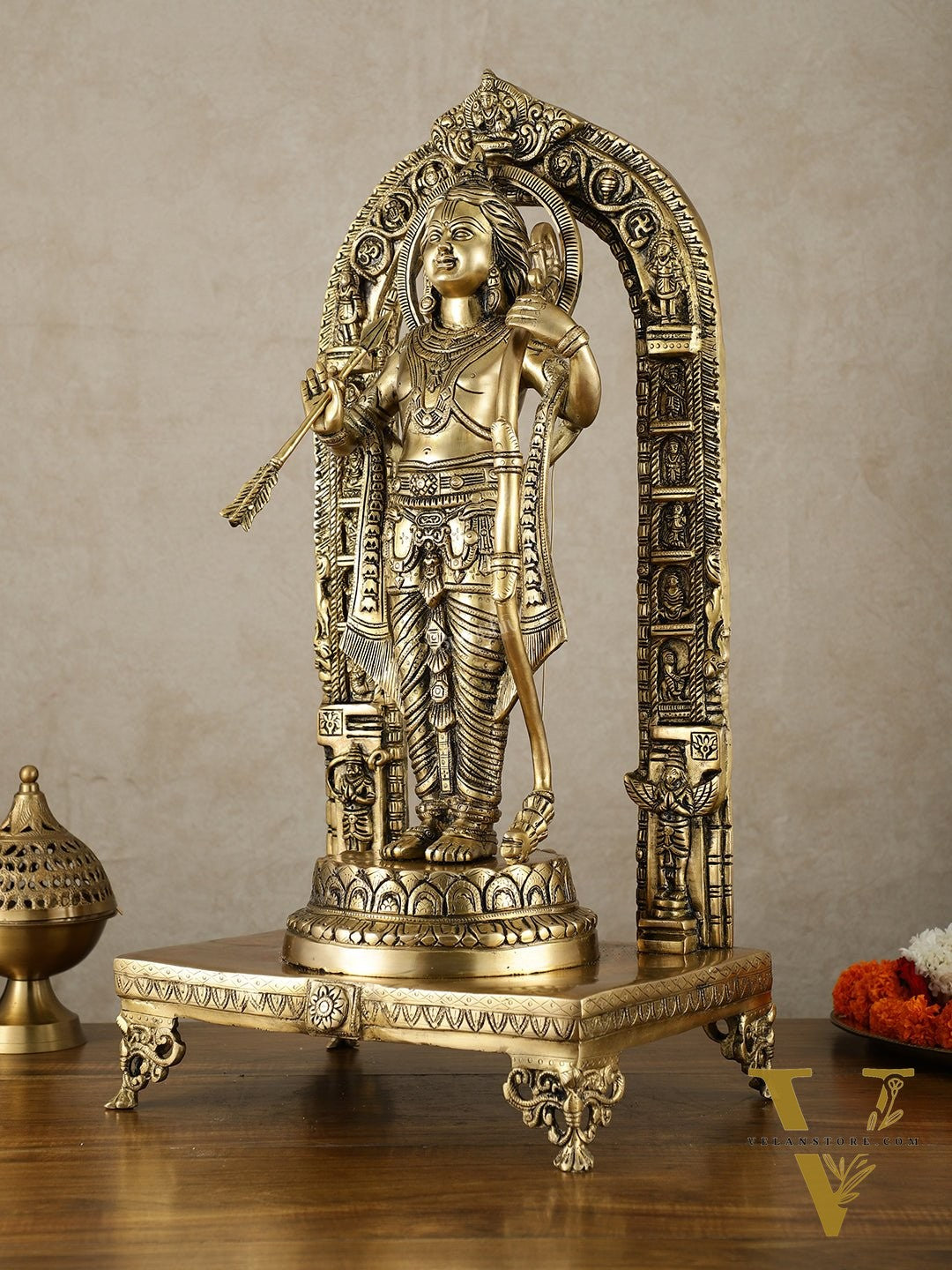 Brass Superfine Ram Lalla Statue with Arch and Enhanced Carvings 24 inch