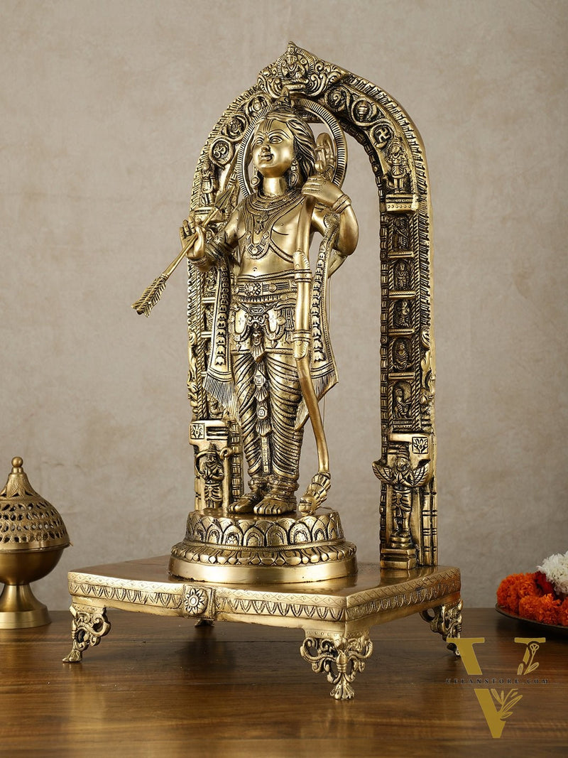 Brass Superfine Ram Lalla Statue with Arch and Enhanced Carvings 24 inch