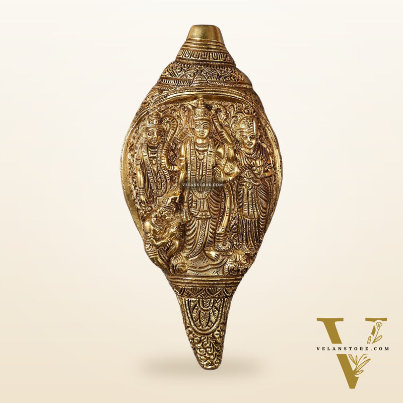 Brass Superfine Ramdarbar Carved Shankh Conch 9 inch antique