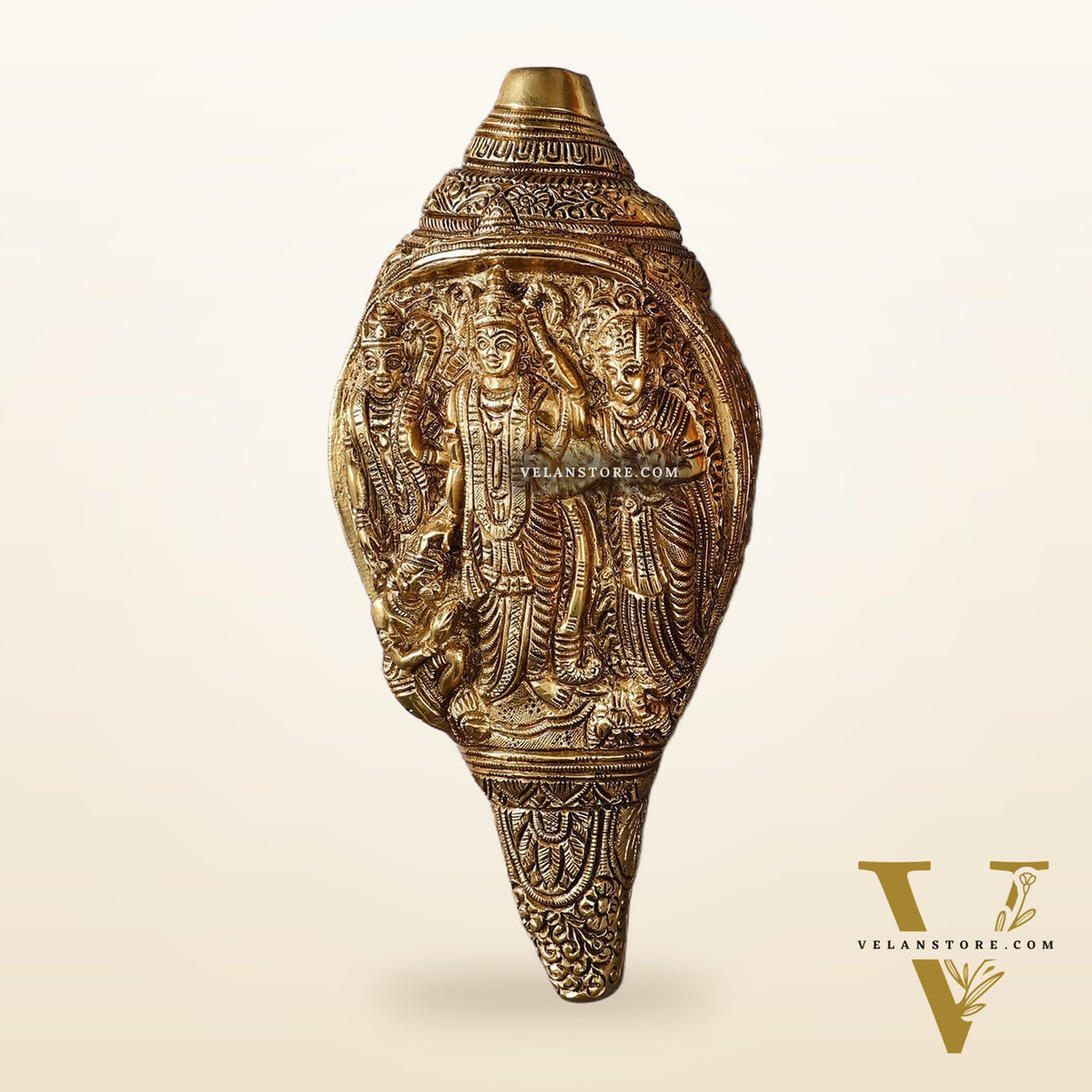 Brass Superfine Ramdarbar Carved Shankh Conch 9 inch antique