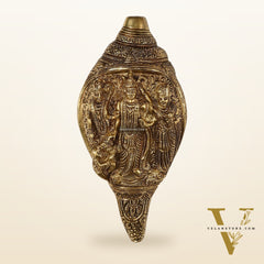 Brass Superfine Ramdarbar Carved Shankh Conch 9 inch antique