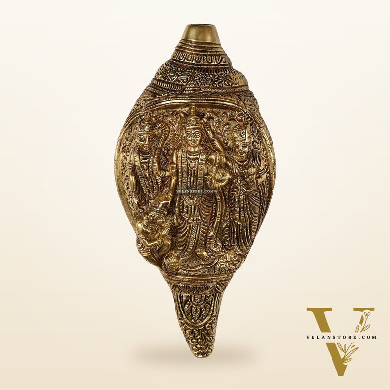 Brass Superfine Ramdarbar Carved Shankh Conch 9 inch antique