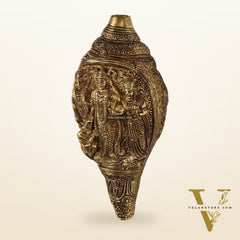 Brass Superfine Ramdarbar Carved Shankh Conch 9 inch antique